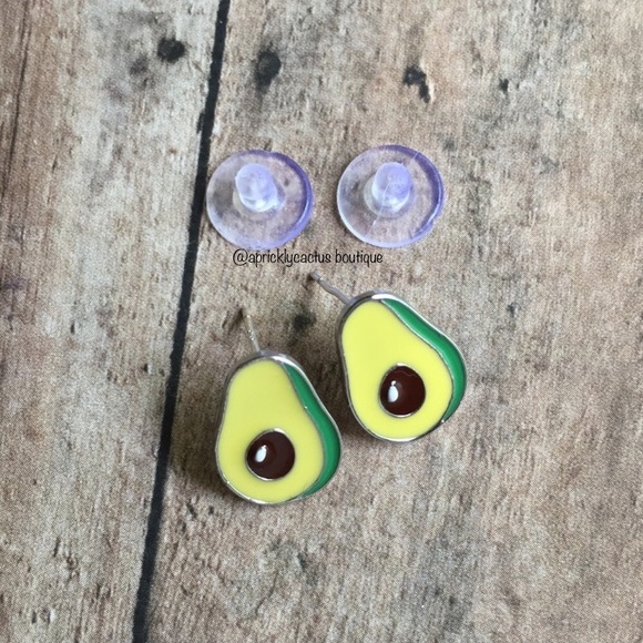 Avocado Stud Earrings Enamel Dainty Boho Hipster - Picture 5 of 7